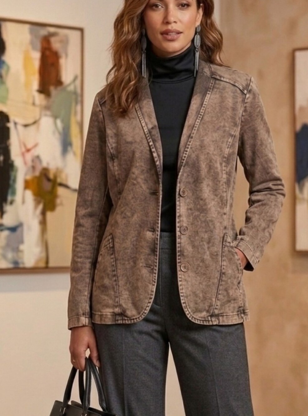 Sandwich_ Women's Grey Acid Wash Cardigan Blazer